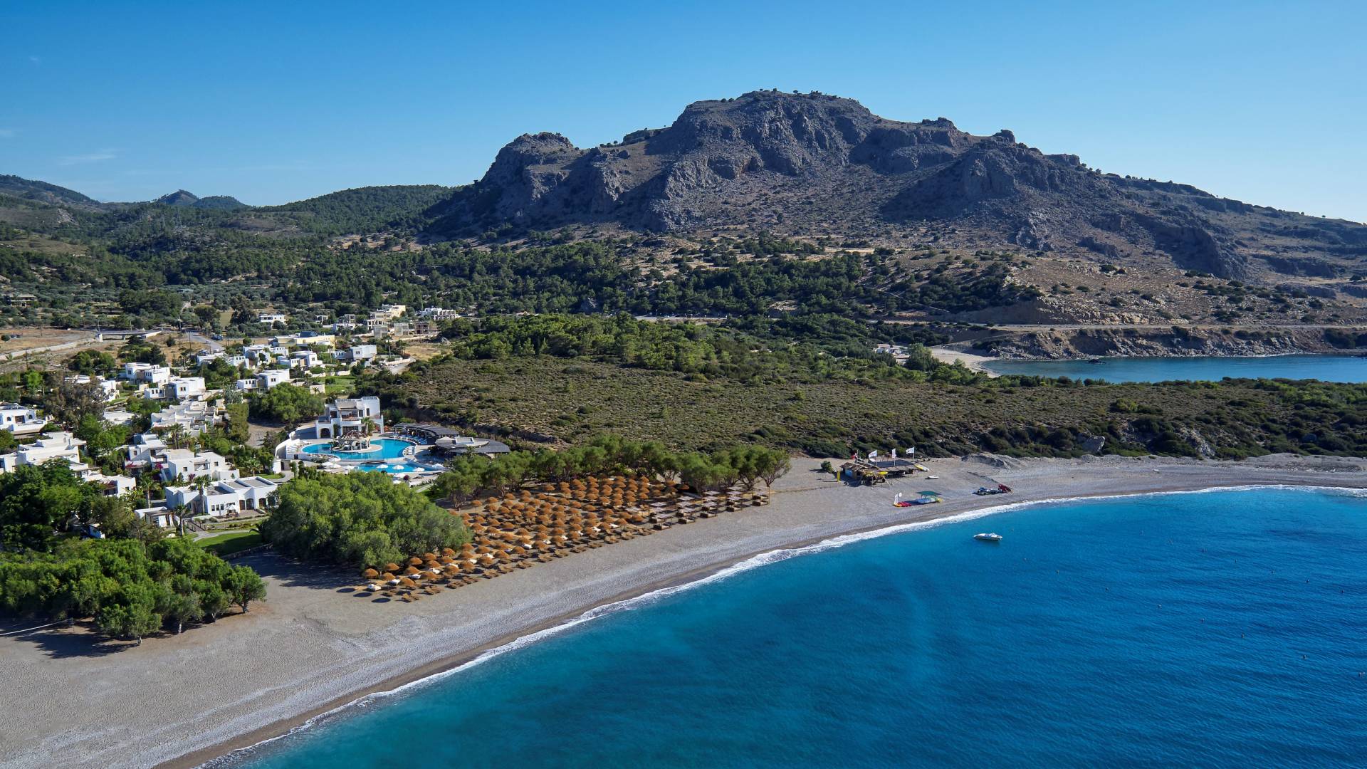 Aerial view of resort and nearby beach