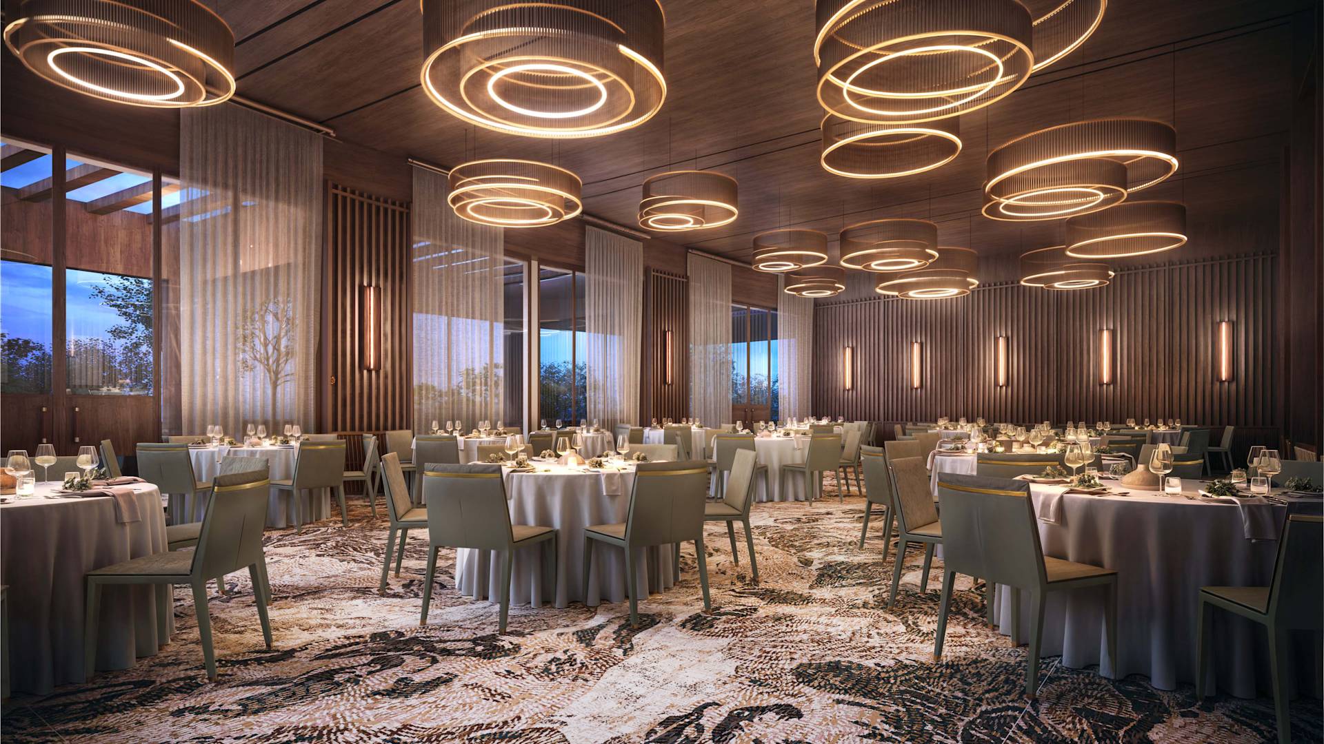Ballroom with round tables and chairs