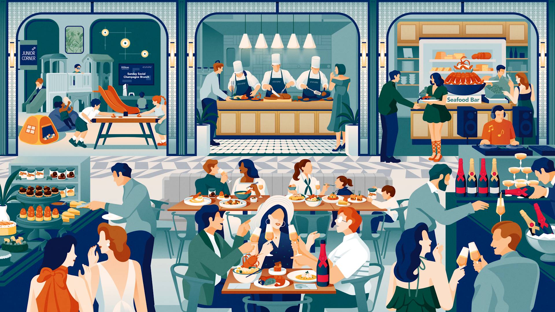 Graphic of People Dining at Estate Restaurant-transition