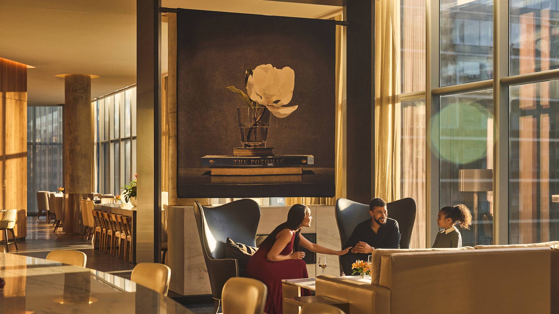 Group of people in comfortable seating area with drinks-transition