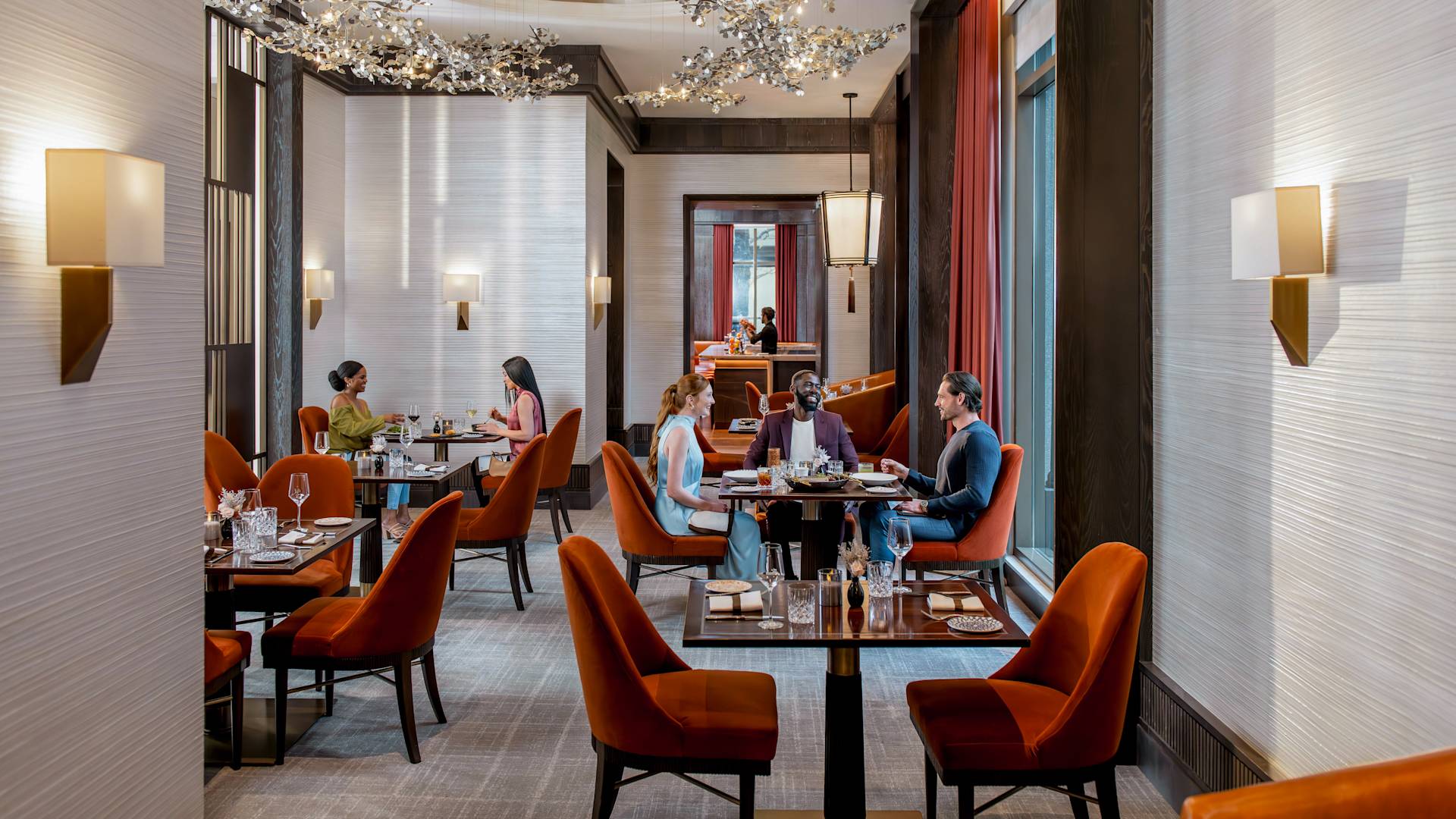 Restaurant area with tables and chairs-transition