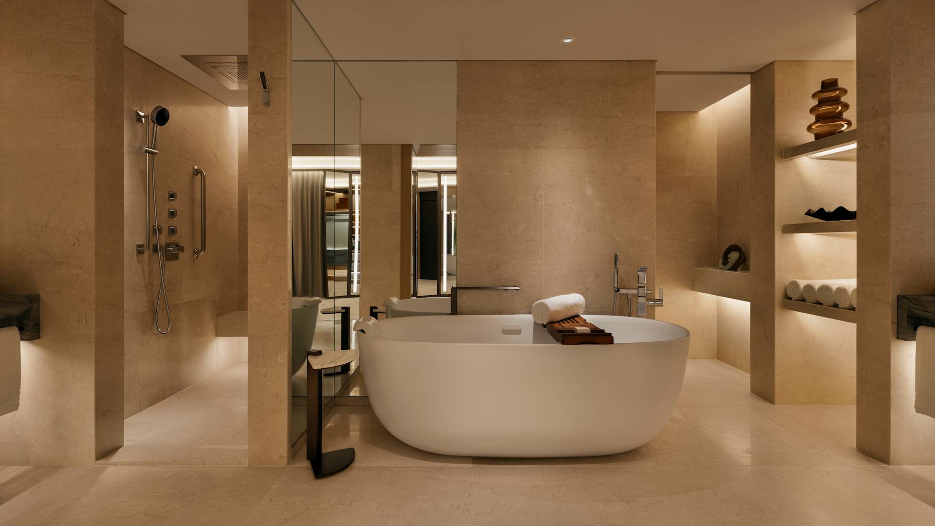 Bathroom with Bathtub and Separate Shower in a Suite-transition