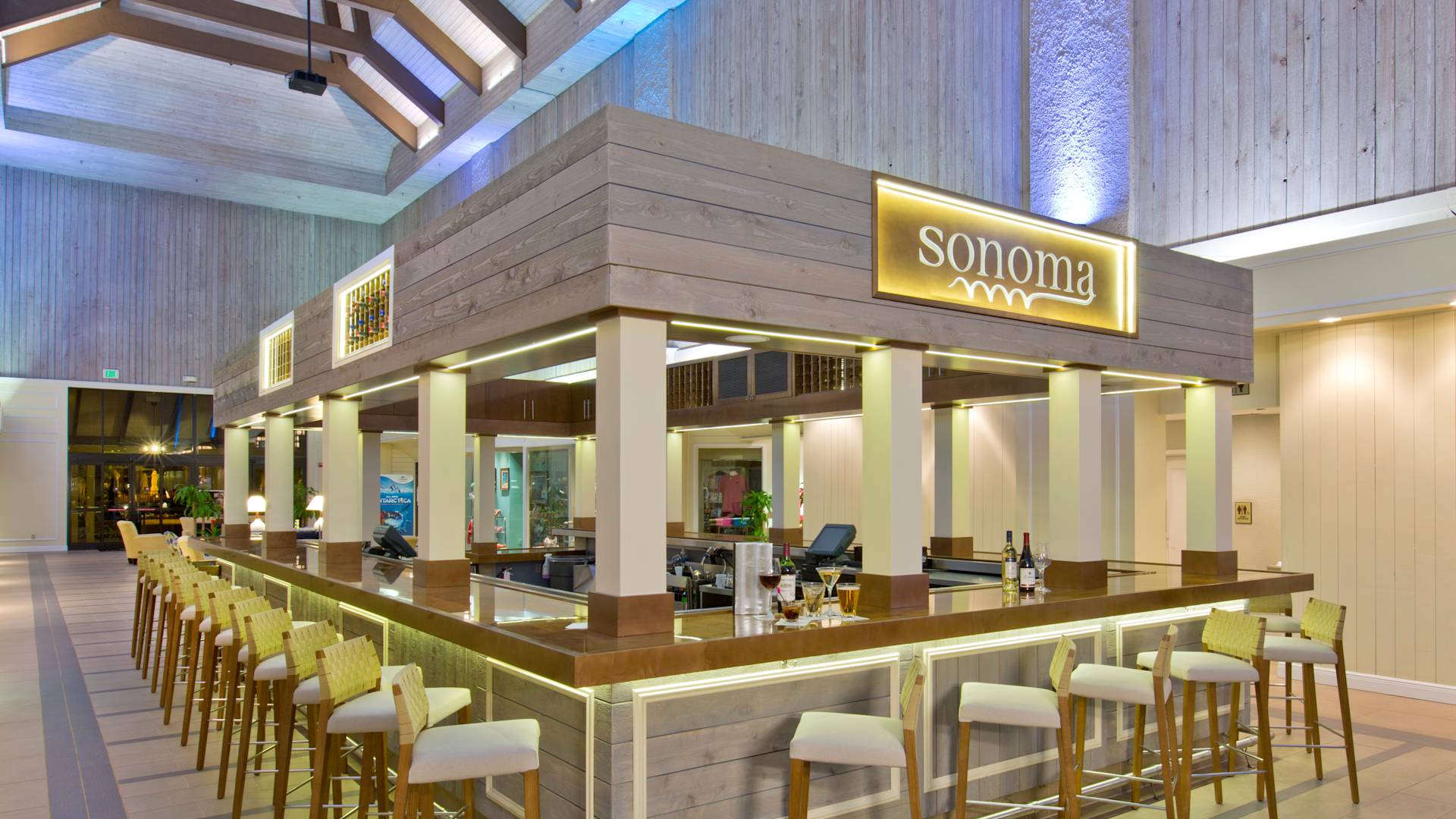Sonoma Lobby Bar with Cushioned Bar Chairs along the Perimeter-transition