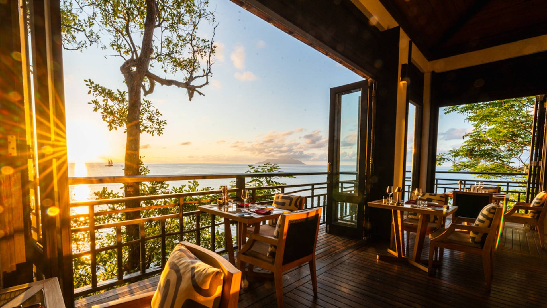 Terrace Ready for Dining at Mahe Restaurant with Ocean View-transition