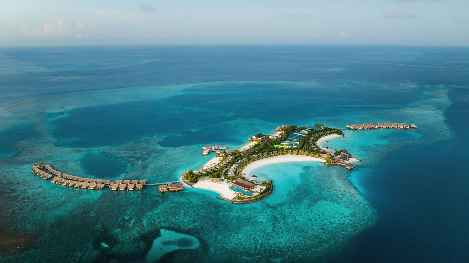 Aerial View of Hilton Maldives Hotel on the Water-transition