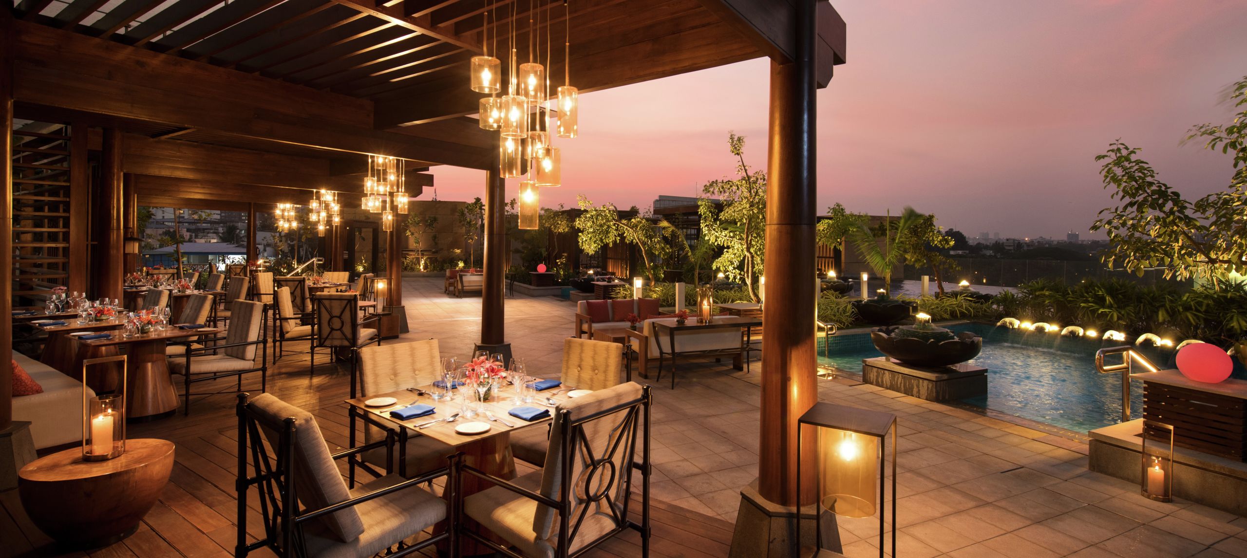 Outdoor Patio Dining Area at Dusk