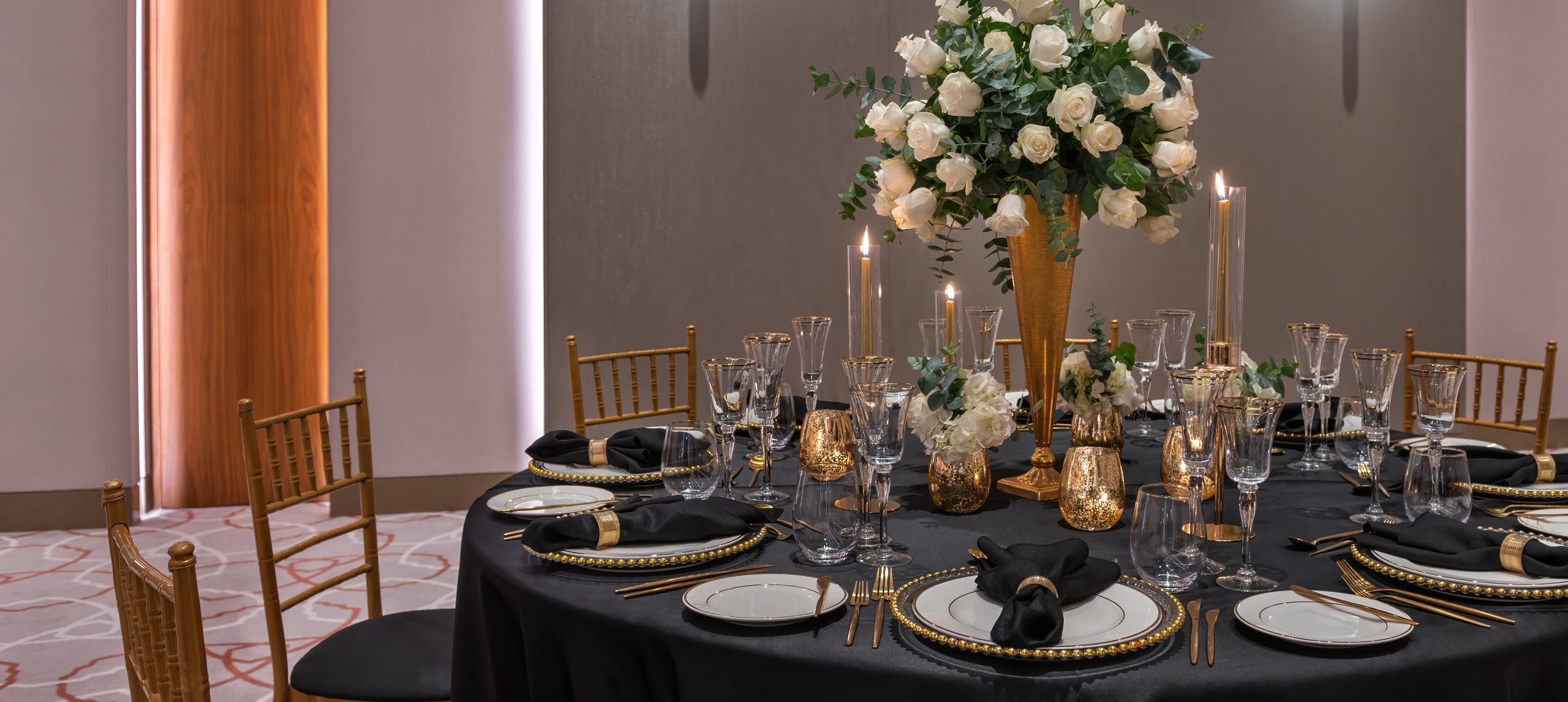 round table with set up for banquet