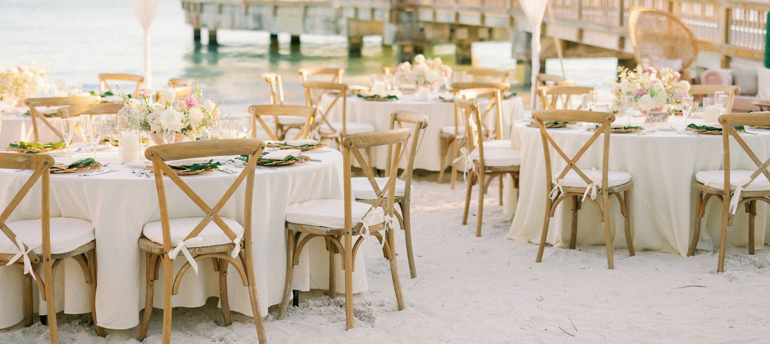Tables Setup for a Wedding Celebration at the Beach