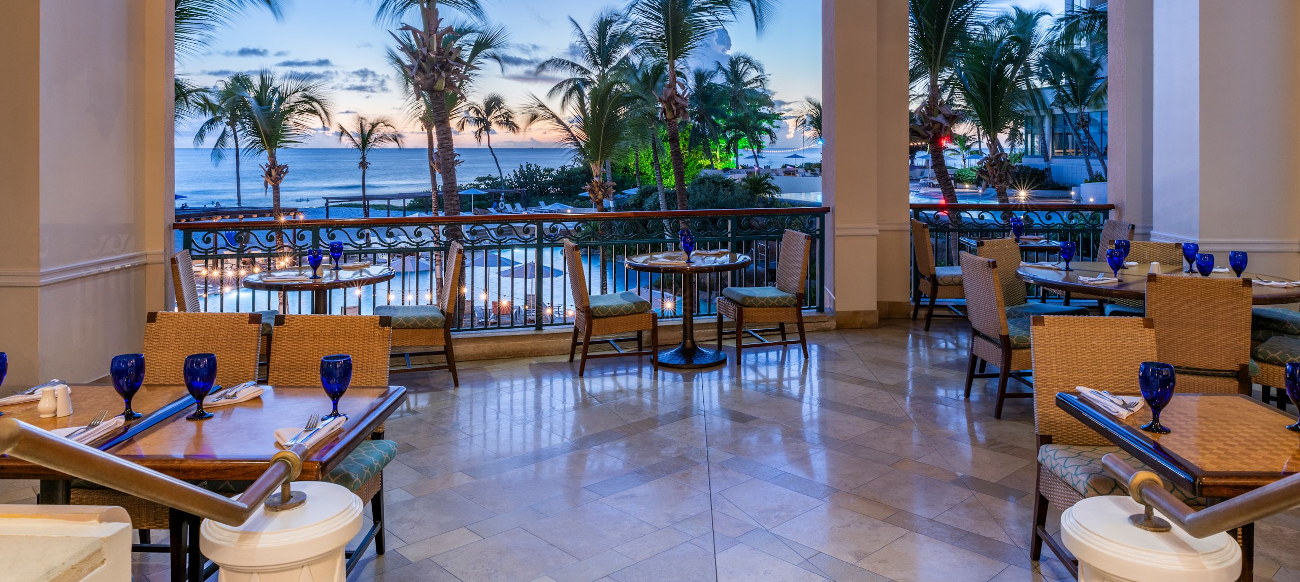 The Lighthouse Terrace with View of the Beach at Sunset