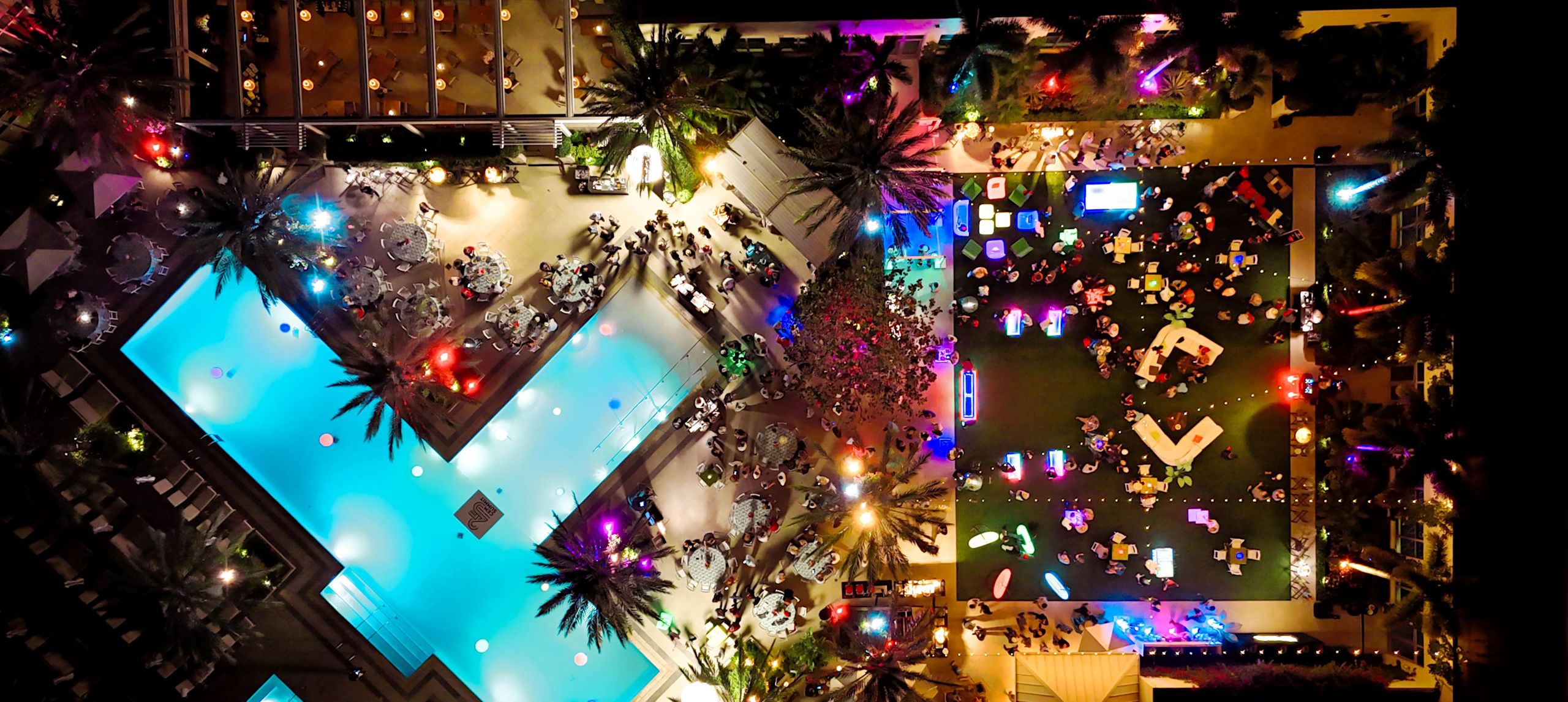 arial image of the Event Lawn at night