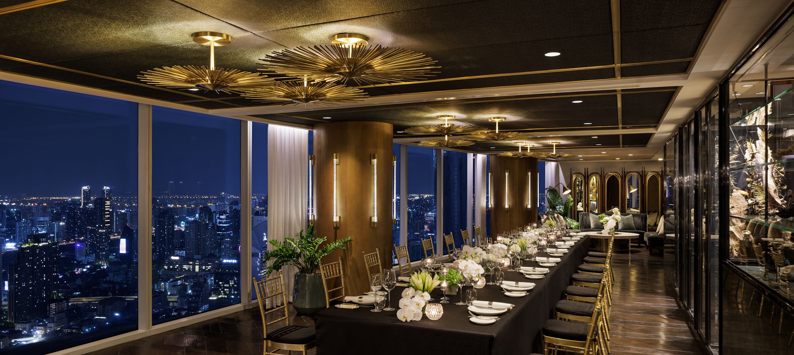 A Large Table Setup for Dining at The Champagne Bar