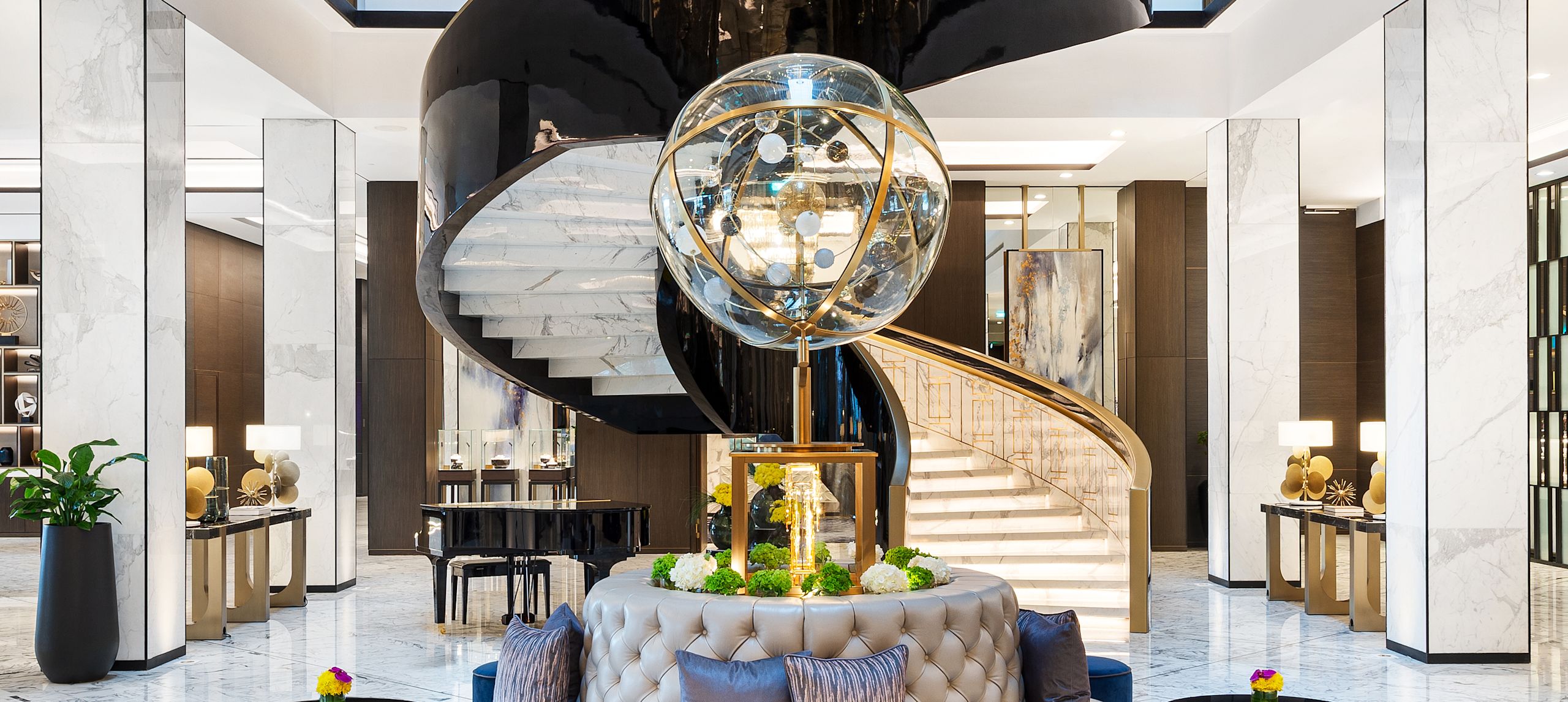 Shot of interior lobby and spiral staircase