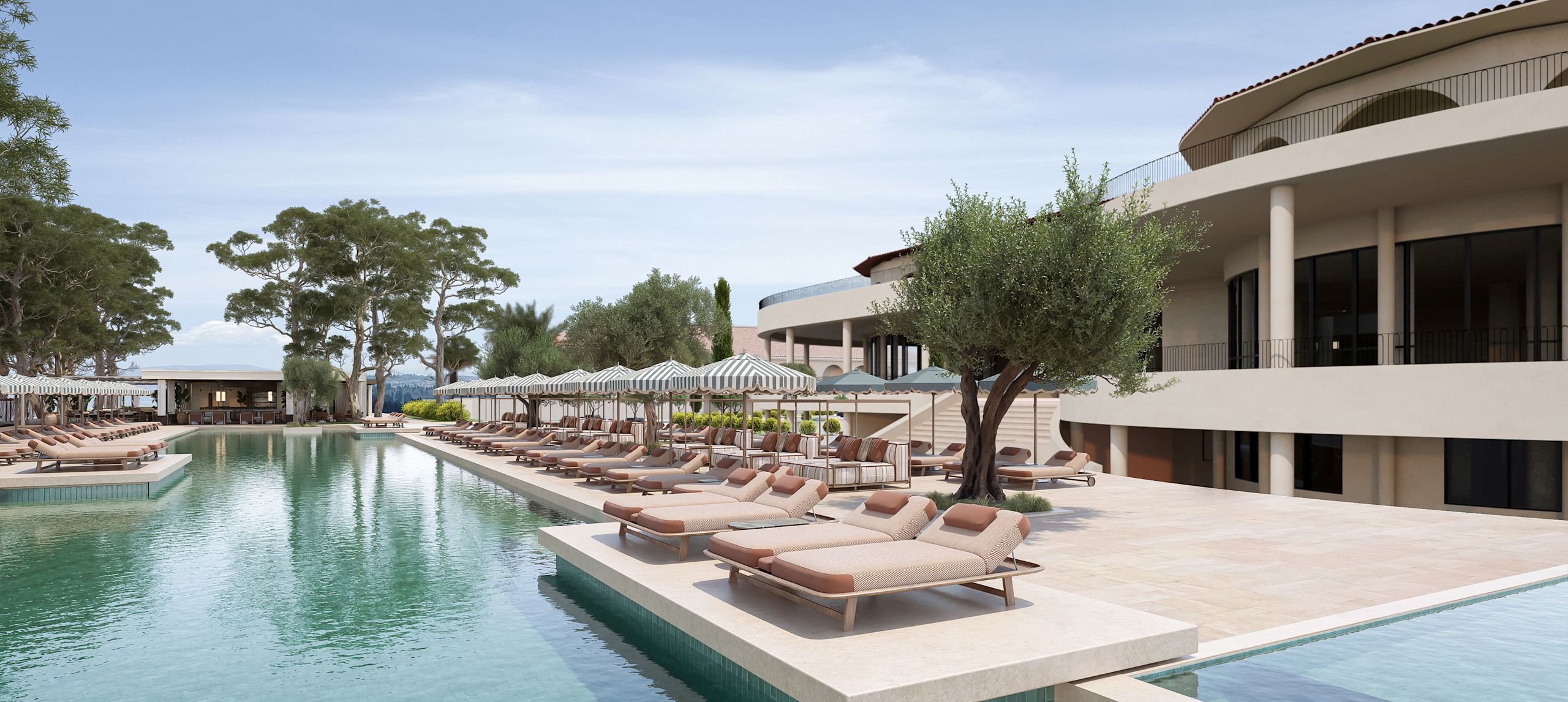 Външен плувен басейн и зона на салона – предварително преминаване