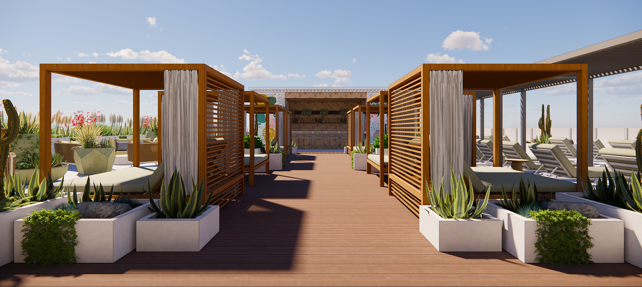 View of Rooftop Terrace with Plants and Pergolas