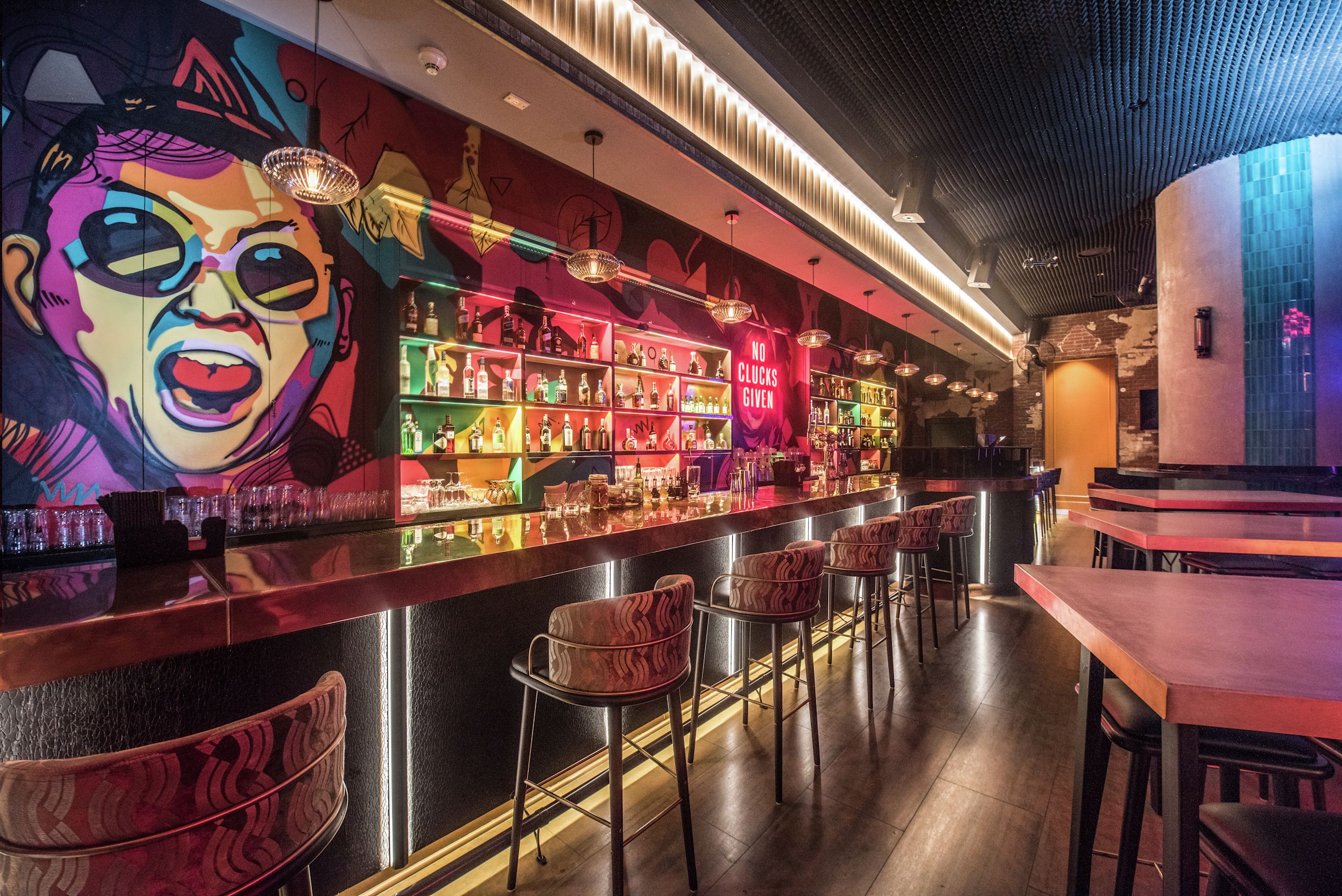 Bar with drinks and neon lights
