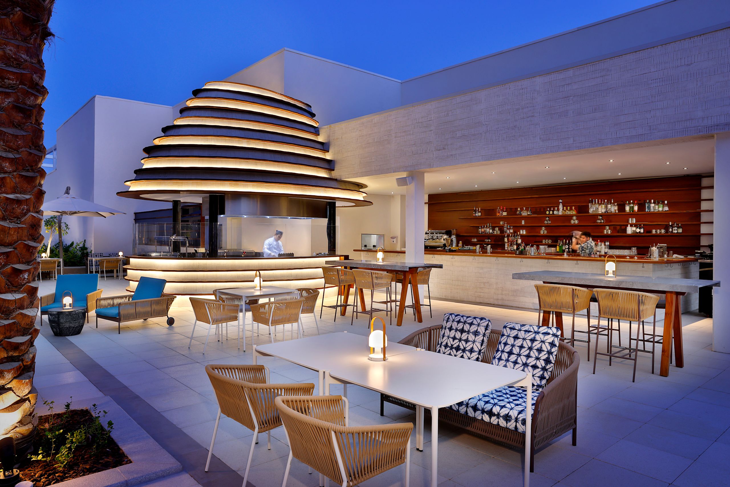 Evening View of Terrace at Capila Pool Bar and Grill