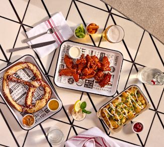 FastBreak top down shot of pretzels and wings