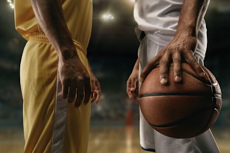 Close up of basketball players hands