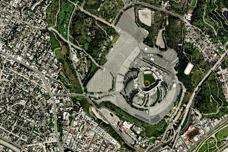 High aerial shot of city