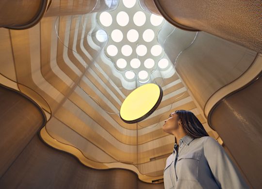 Woman looking up towards decorative ceiling features