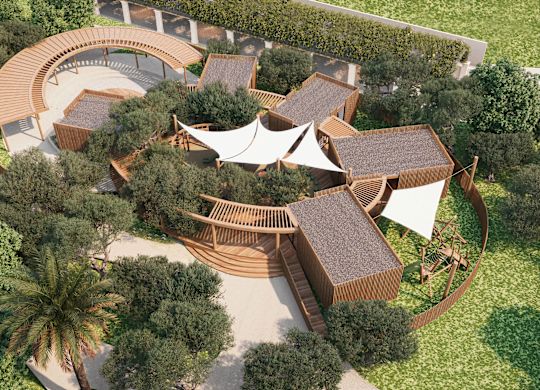 Kinderclub mit Luftaufnahme