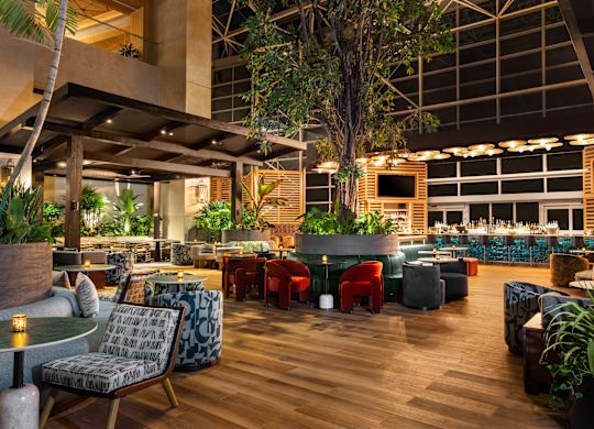 Chic hotel Bar with various seating areas