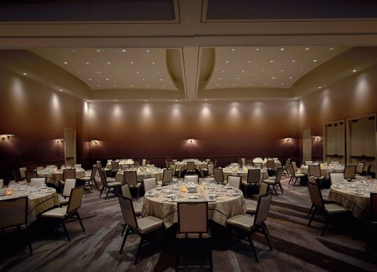 event ballroom with round tables