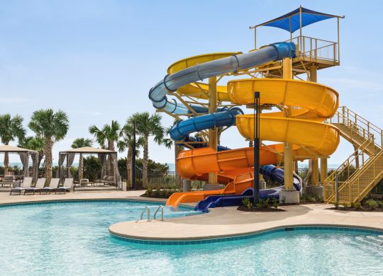 Fun on-site, outdoor waterslide and large pool