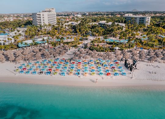aerial view of beach setup for an event