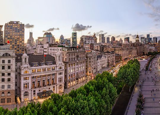 Aerial View of Hotel Exterior in a Large City