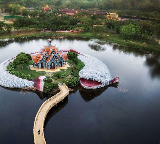 A Person Enjoying the Sumeru Mountain Palace at the Siam Heritage Journey