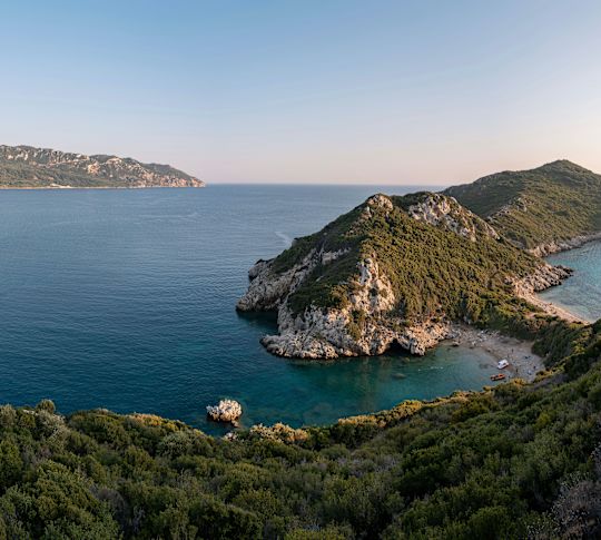 Aeriel view of the Ionian Sea coasts at Corfu.