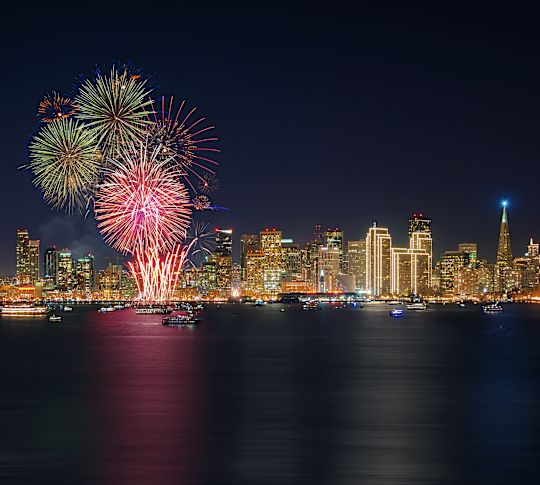 Fourth of July Fireworks with a Panoramic View of the City at Night