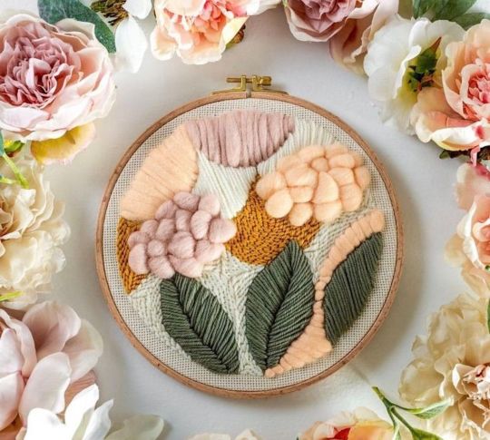 Yarn art project in embroidery hoop