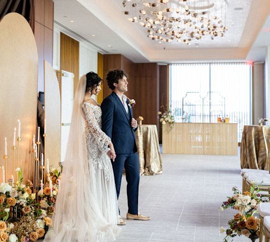 Bride and Groom on Their Wedding Day in the Conrad Foyer