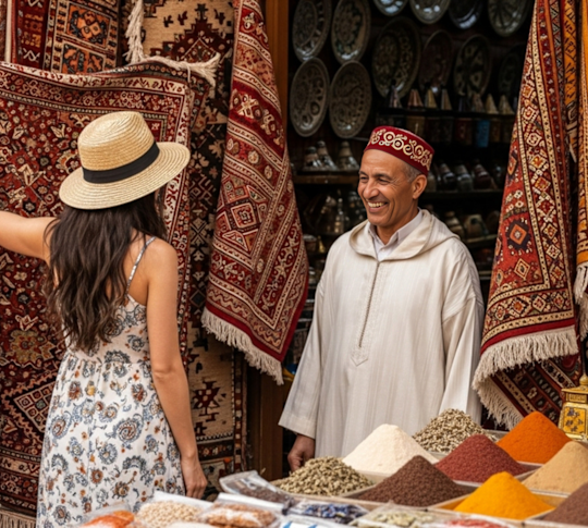 Femme faisant du shopping dans un marché en plein air