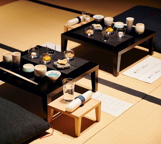 Glasses of Sake on a Table