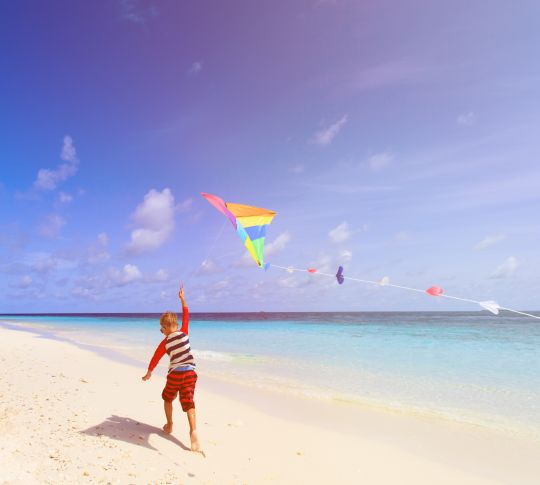Person on beach flying kite
