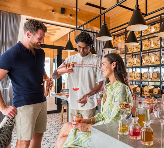 bartender pouring cocktails for couple