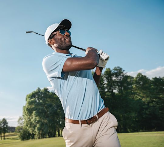 homme jouant au golf au soleil