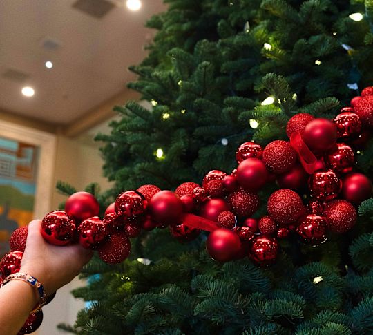 A Person Decorating a Christmas Tree