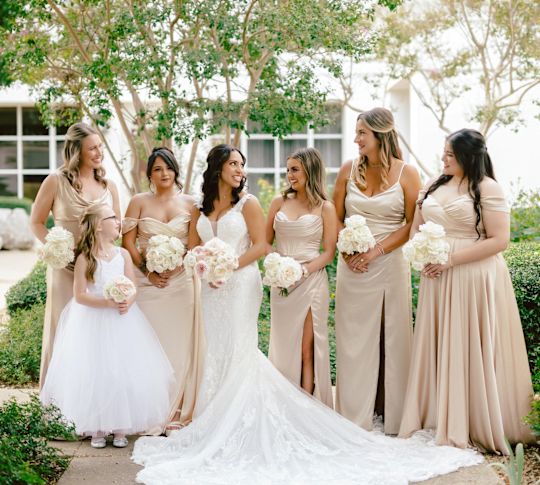 Bride with Bridesmaids Posing on Her Wedding Day-transition
