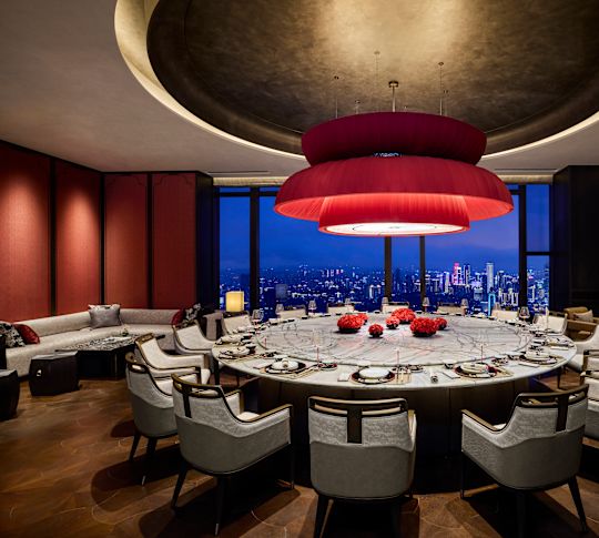 Large Round Table Setup for Dining at YU Restaurant