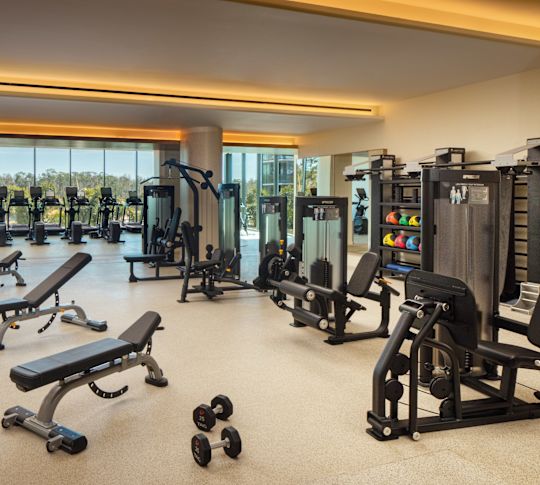 Fitness Center with Treadmills, Weights, and Other Modern Equipment