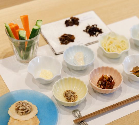Bowls with Food Items on a Table