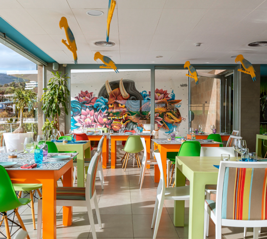 Barevná jídelna v baru Arara Bistro Bar