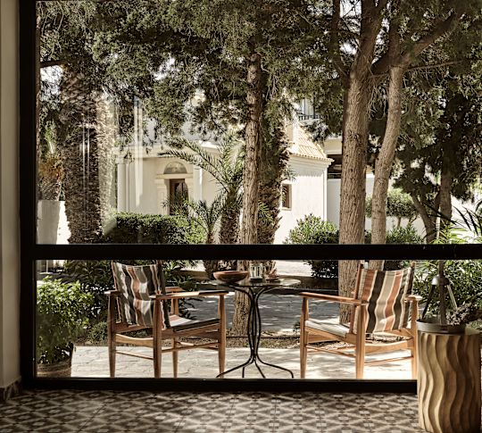 Espace salon entouré d'arbres