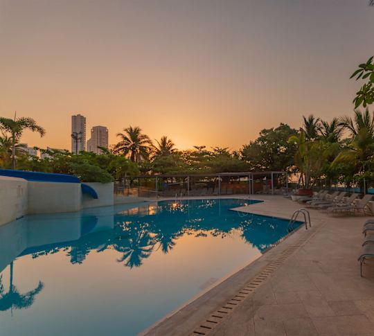 Outdoor Pool Area at Sunrise