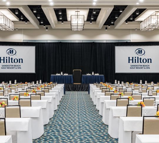 Meeting room with tables and chairs