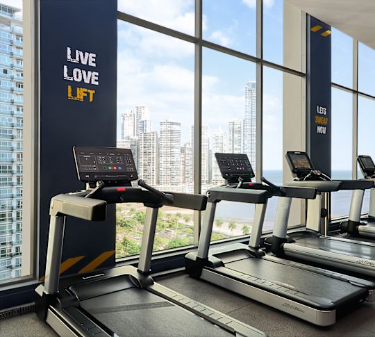 Treadmills in a Fitness Center with Large Windows